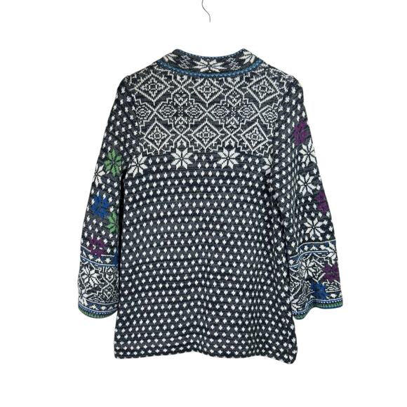 Anthropologie Rosie Neira Wool Blend Chunky Knit Nordic Long Cardigan Sweater - Picture 13 of 15